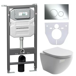 Комплект с инсталляцией Ceramica Nova CN4002_1001CH_1000 унитаз Metropol CN4002 крышка-сиденье с микролифтом и инсталляция Envision CN1001CH с кнопкой смыва хром Round